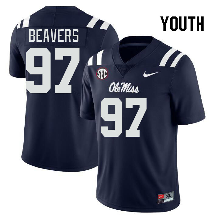 Youth #97 Kamron Beavers Ole Miss Rebels College Football Jerseys Stitched-Navy